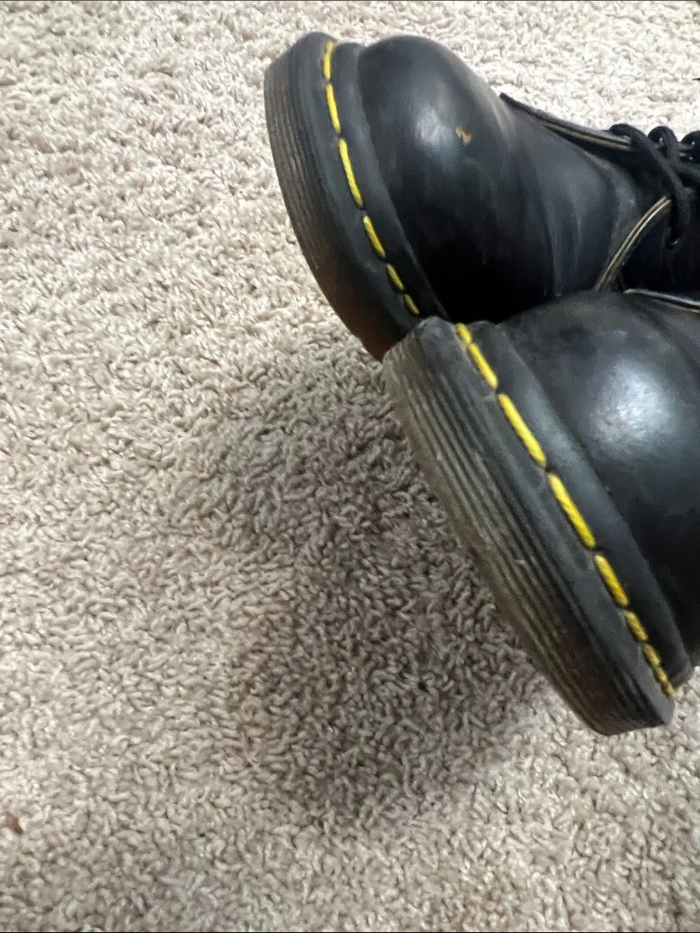 Men's Black Leather Lace-Up Shoes with Yellow Stitching Sz 6